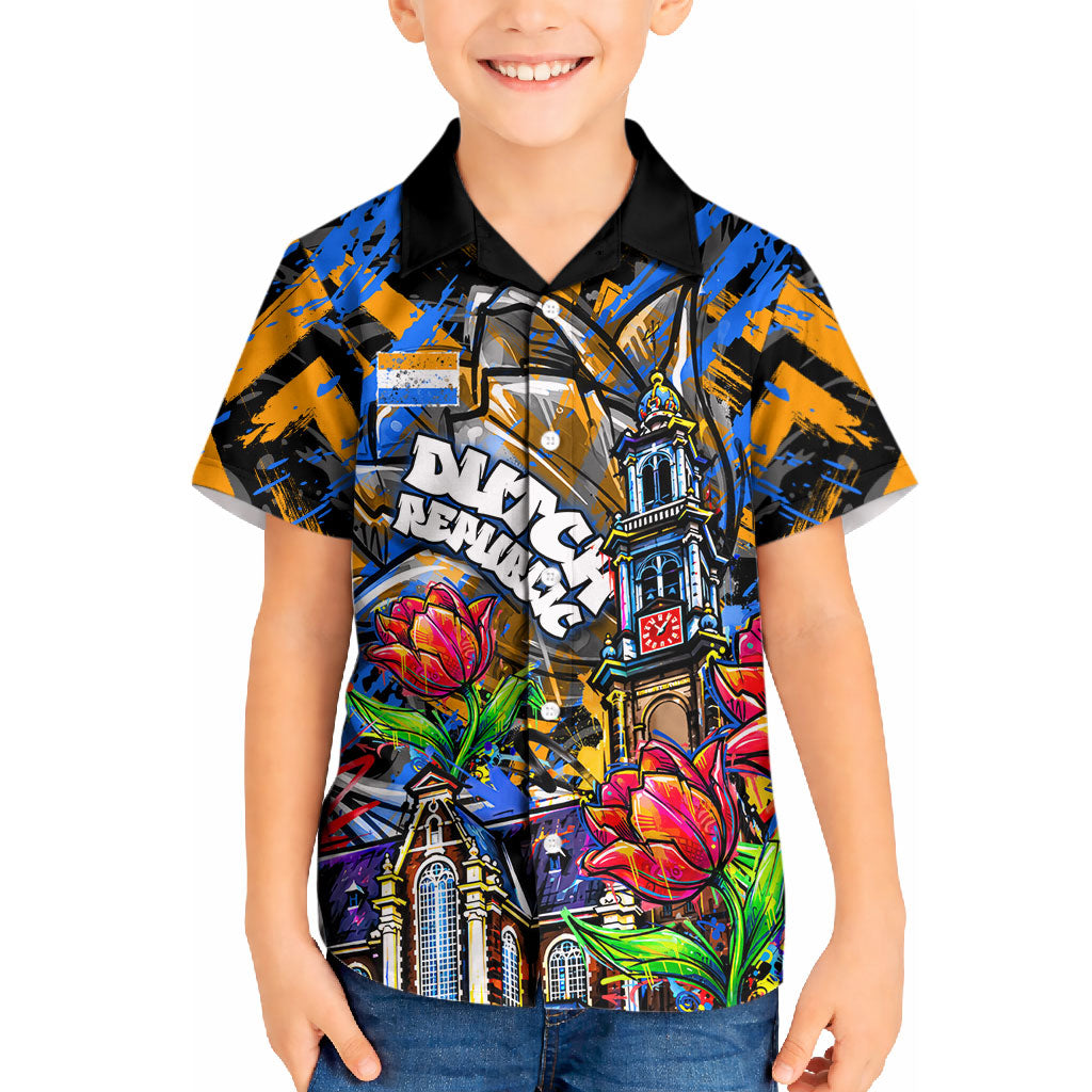 Amsterdam Dutch Republic Netherlands Kid Hawaiian Shirt Urban Graffiti Patriotic Landmark Tulips