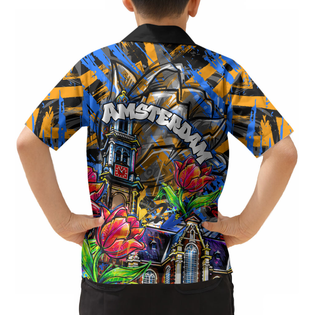 Amsterdam Dutch Republic Netherlands Kid Hawaiian Shirt Urban Graffiti Patriotic Landmark Tulips