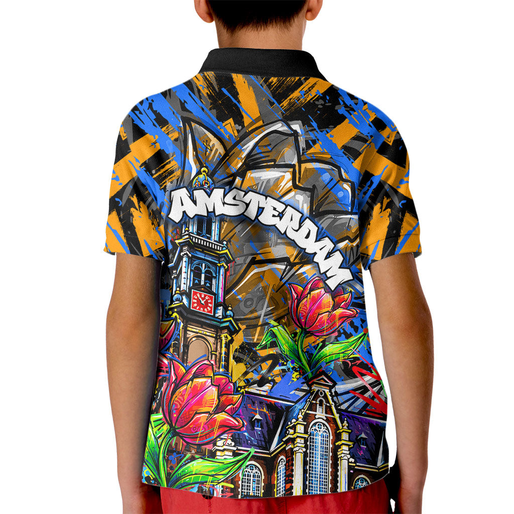 Amsterdam Dutch Republic Netherlands Kid Polo Shirt Urban Graffiti Patriotic Landmark Tulips