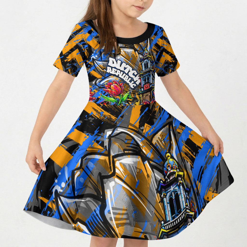 Amsterdam Dutch Republic Netherlands Kid Short Sleeve Dress Urban Graffiti Patriotic Landmark Tulips