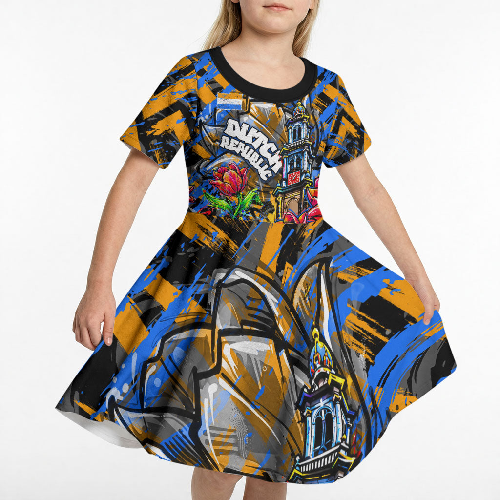 Amsterdam Dutch Republic Netherlands Kid Short Sleeve Dress Urban Graffiti Patriotic Landmark Tulips