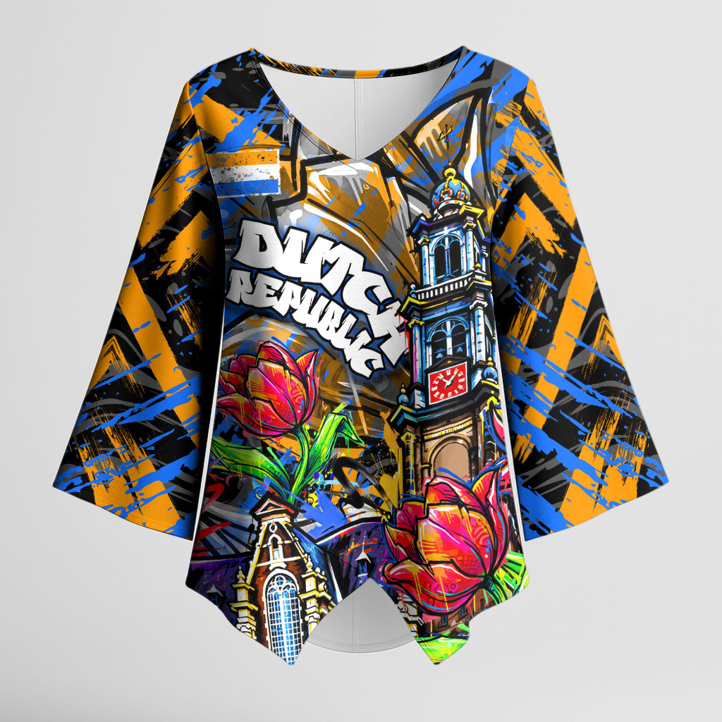 Amsterdam Dutch Republic Netherlands Kimono Sleeve Blouse Urban Graffiti Patriotic Landmark Tulips