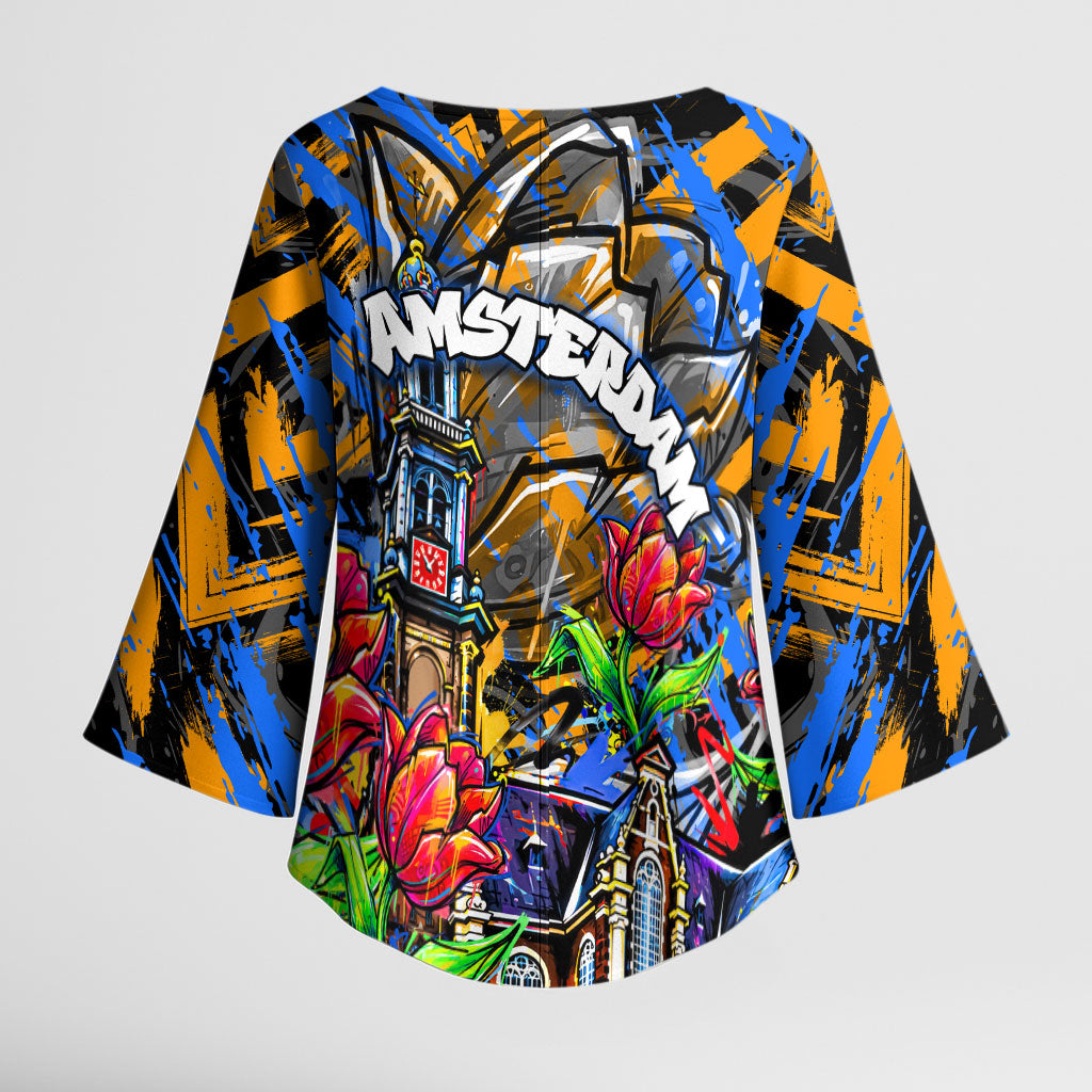 Amsterdam Dutch Republic Netherlands Kimono Sleeve Blouse Urban Graffiti Patriotic Landmark Tulips