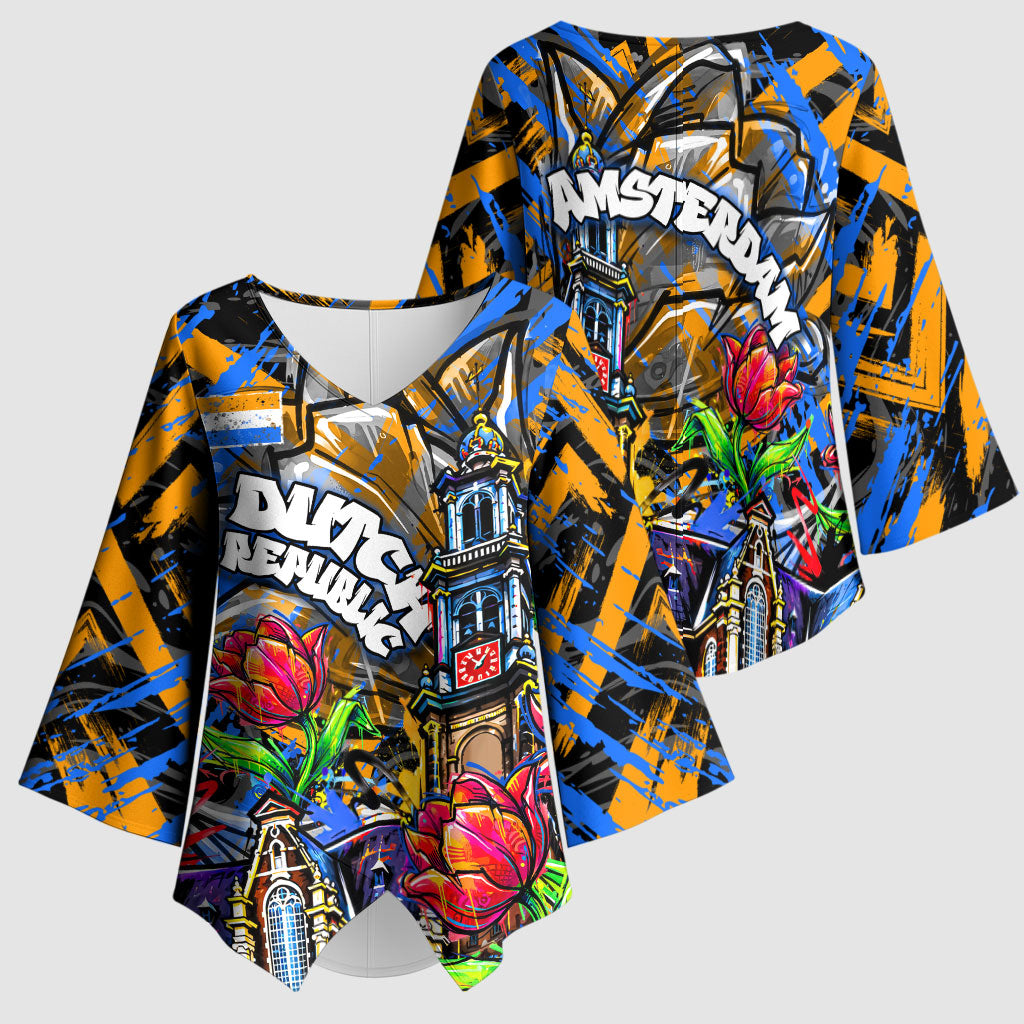 Amsterdam Dutch Republic Netherlands Kimono Sleeve Blouse Urban Graffiti Patriotic Landmark Tulips