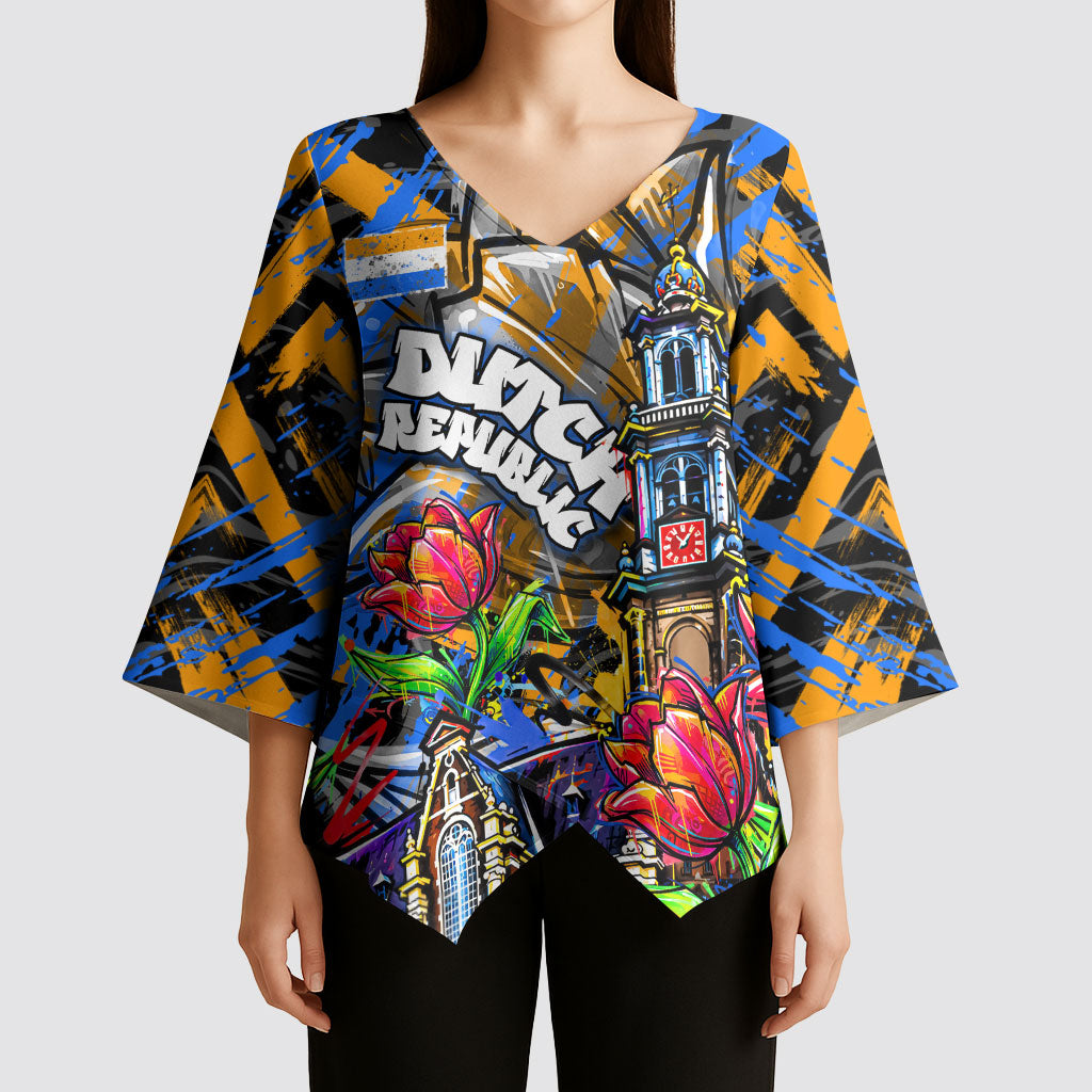 Amsterdam Dutch Republic Netherlands Kimono Sleeve Blouse Urban Graffiti Patriotic Landmark Tulips