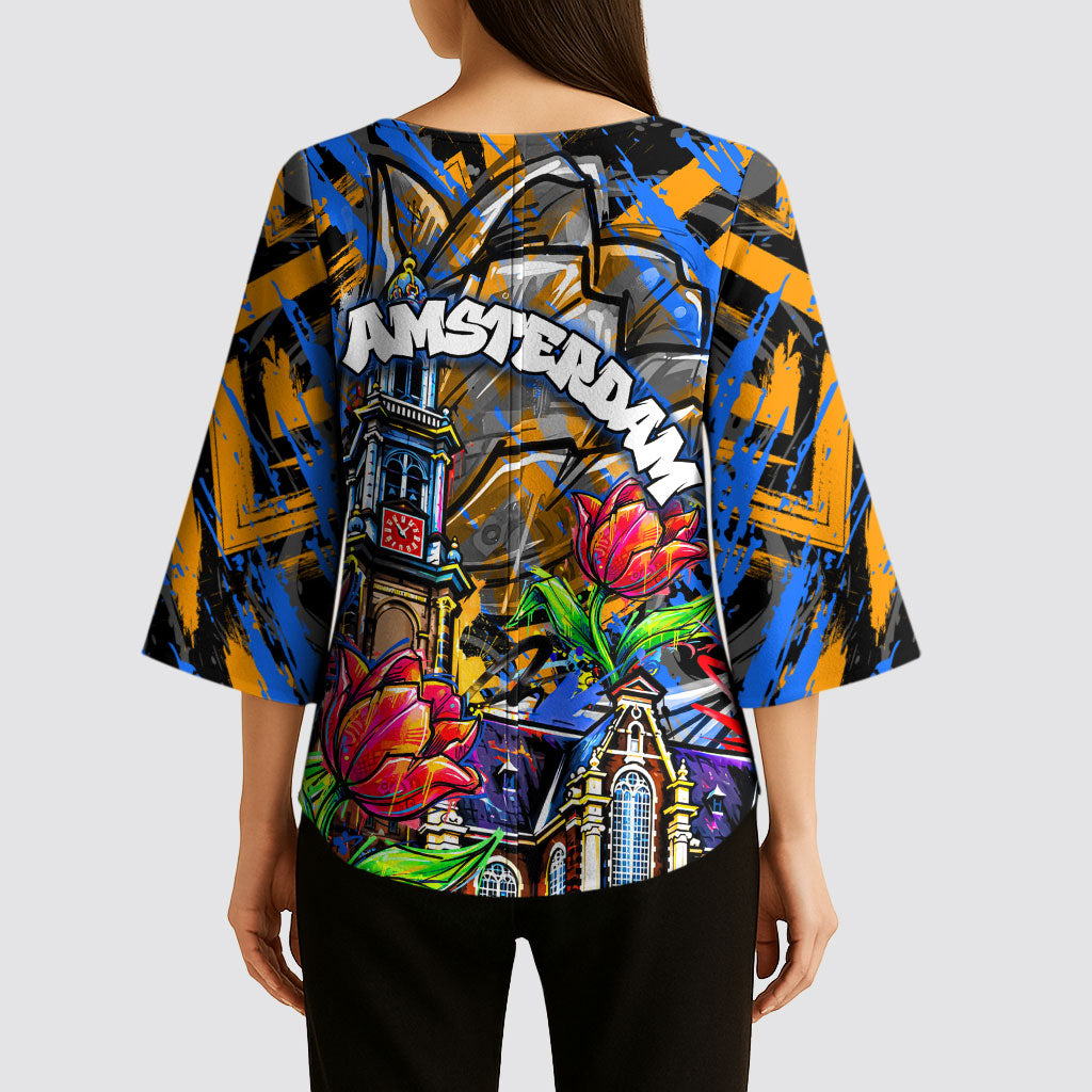 Amsterdam Dutch Republic Netherlands Kimono Sleeve Blouse Urban Graffiti Patriotic Landmark Tulips