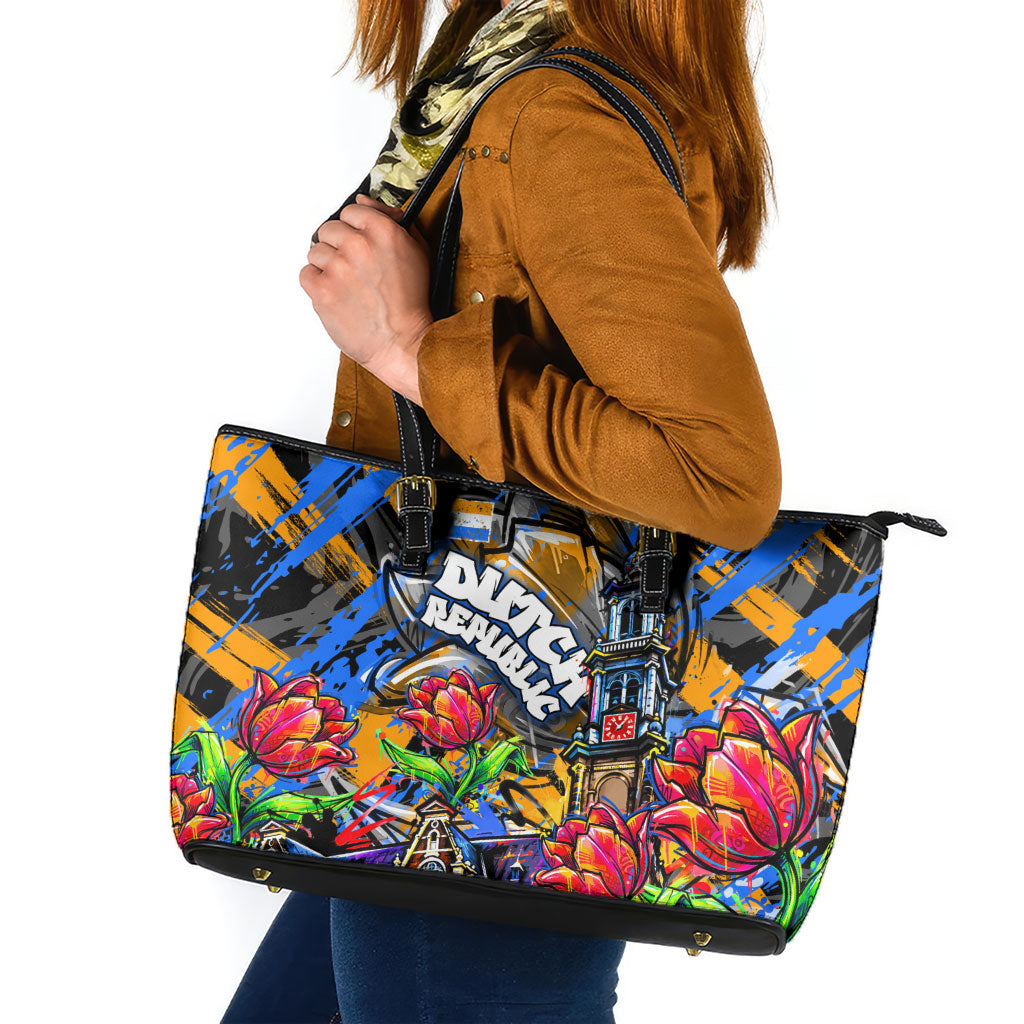 Amsterdam Dutch Republic Netherlands Leather Tote Bag Urban Graffiti Patriotic Landmark Tulips