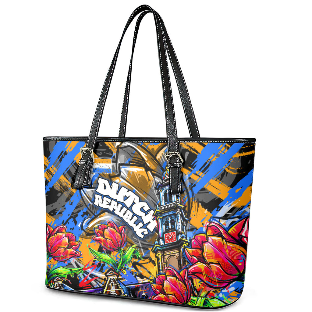 Amsterdam Dutch Republic Netherlands Leather Tote Bag Urban Graffiti Patriotic Landmark Tulips