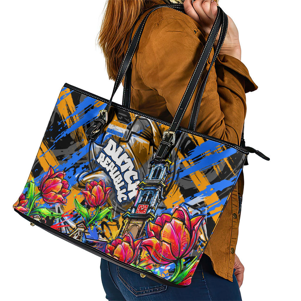 Amsterdam Dutch Republic Netherlands Leather Tote Bag Urban Graffiti Patriotic Landmark Tulips