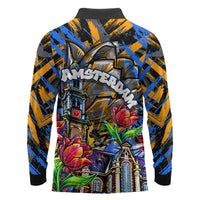 Amsterdam Dutch Republic Netherlands Long Sleeve Polo Shirt Urban Graffiti Patriotic Landmark Tulips