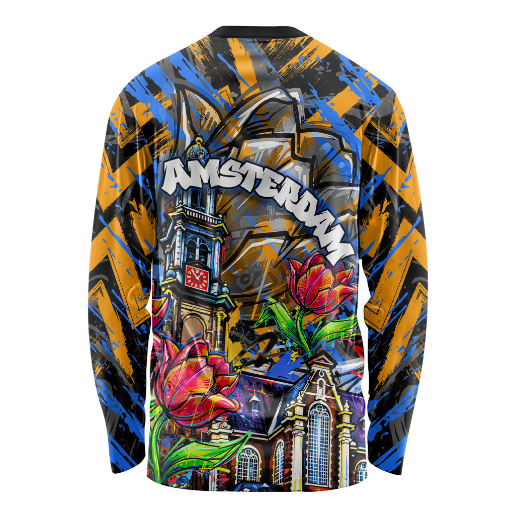 Amsterdam Dutch Republic Netherlands Long Sleeve Shirt Urban Graffiti Patriotic Landmark Tulips