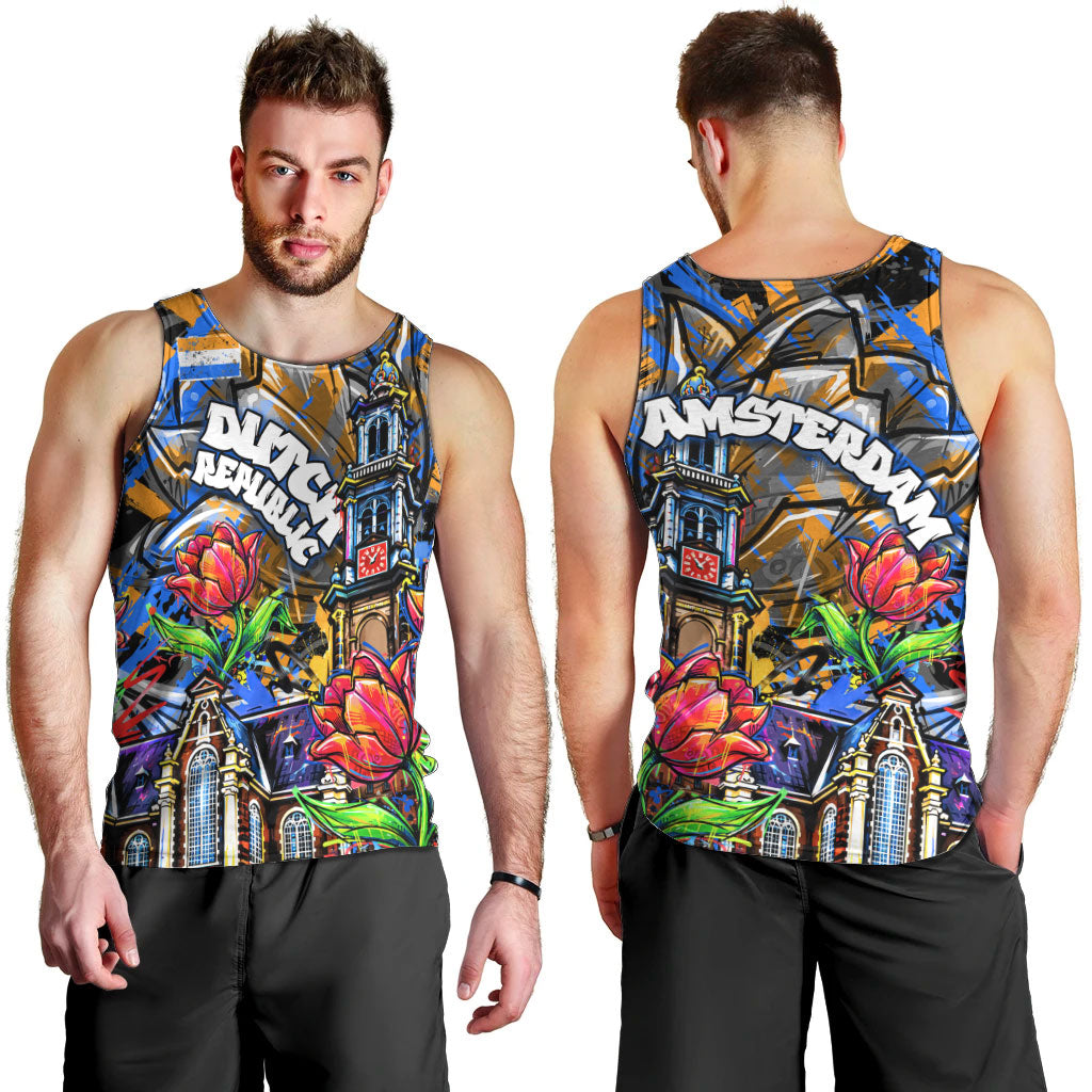 Amsterdam Dutch Republic Netherlands Men Tank Top Urban Graffiti Patriotic Landmark Tulips