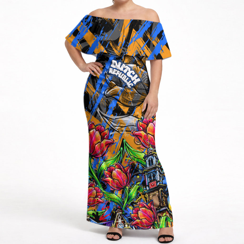 Amsterdam Dutch Republic Netherlands Off Shoulder Maxi Dress Urban Graffiti Patriotic Landmark Tulips