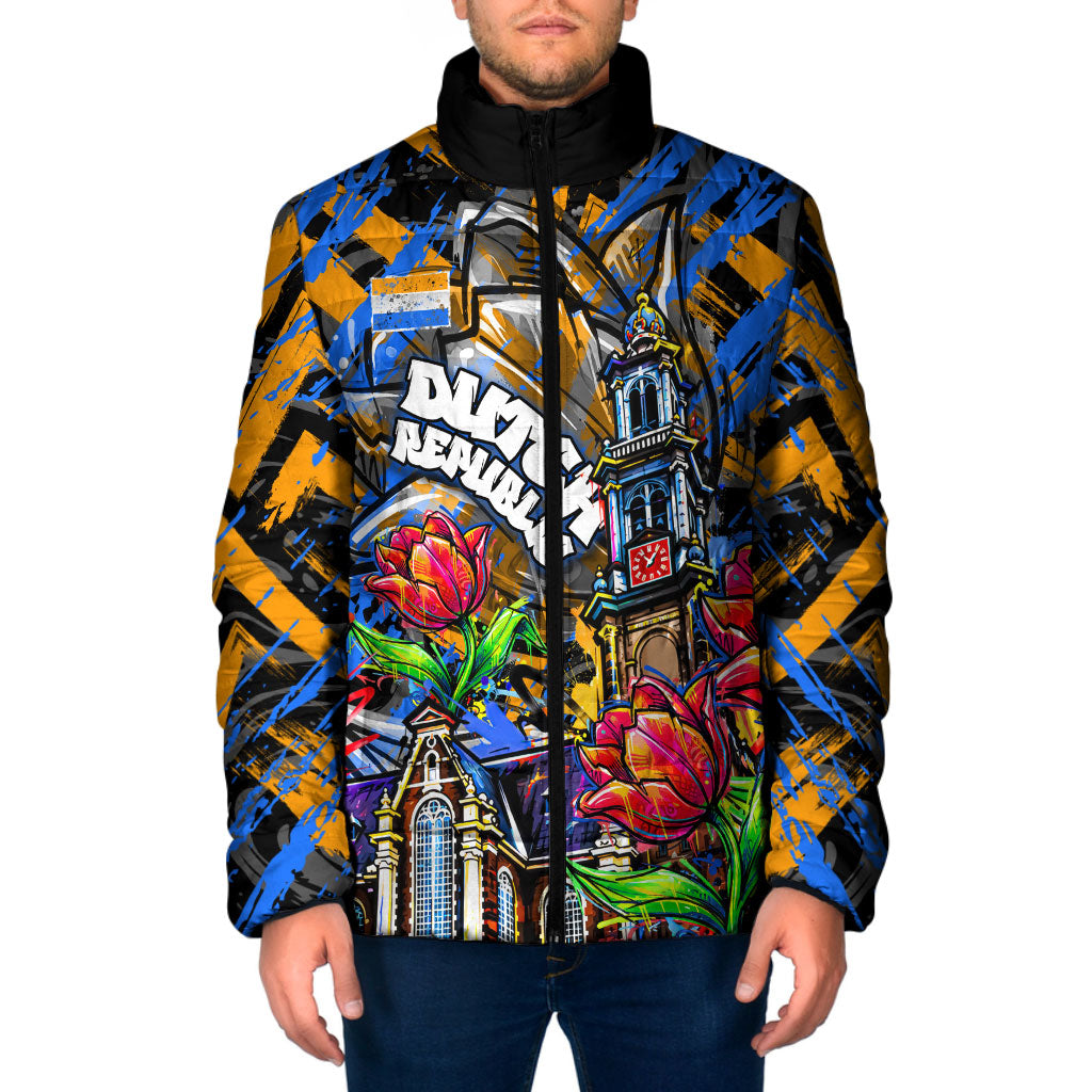 Amsterdam Dutch Republic Netherlands Padded Jacket Urban Graffiti Patriotic Landmark Tulips