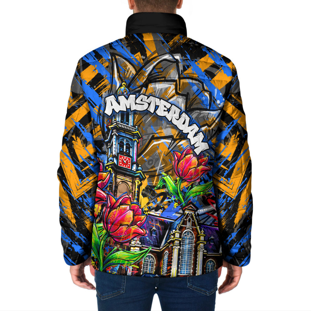 Amsterdam Dutch Republic Netherlands Padded Jacket Urban Graffiti Patriotic Landmark Tulips