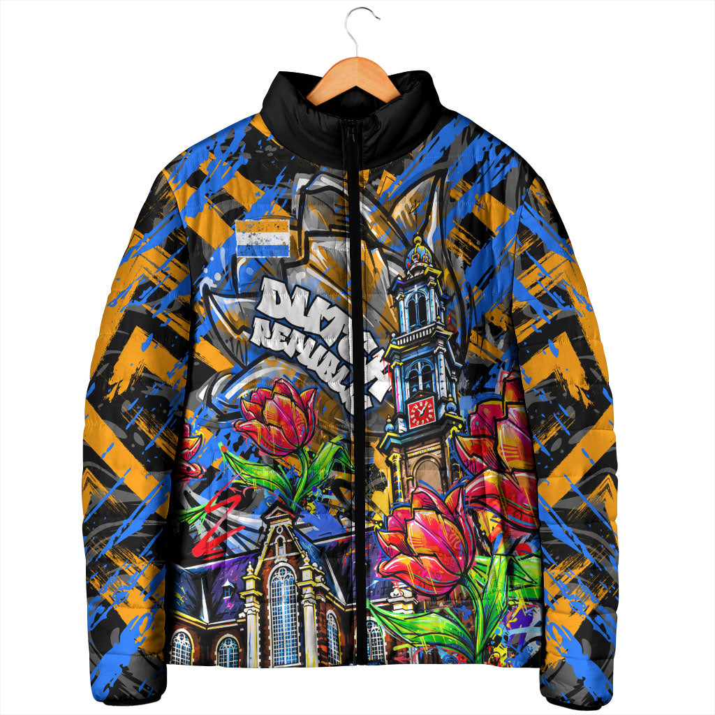 Amsterdam Dutch Republic Netherlands Padded Jacket Urban Graffiti Patriotic Landmark Tulips