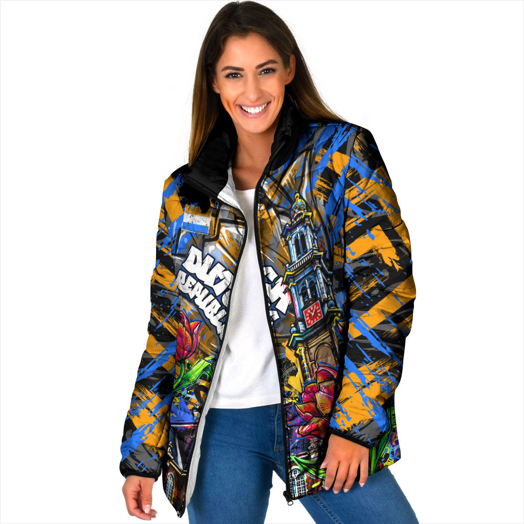 Amsterdam Dutch Republic Netherlands Padded Jacket Urban Graffiti Patriotic Landmark Tulips