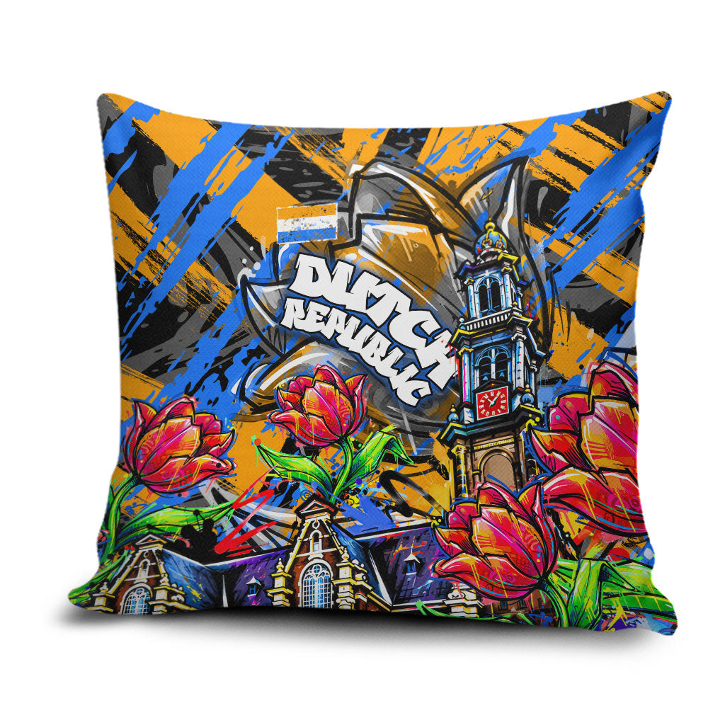 Amsterdam Dutch Republic Netherlands Pillow Cover Urban Graffiti Patriotic Landmark Tulips