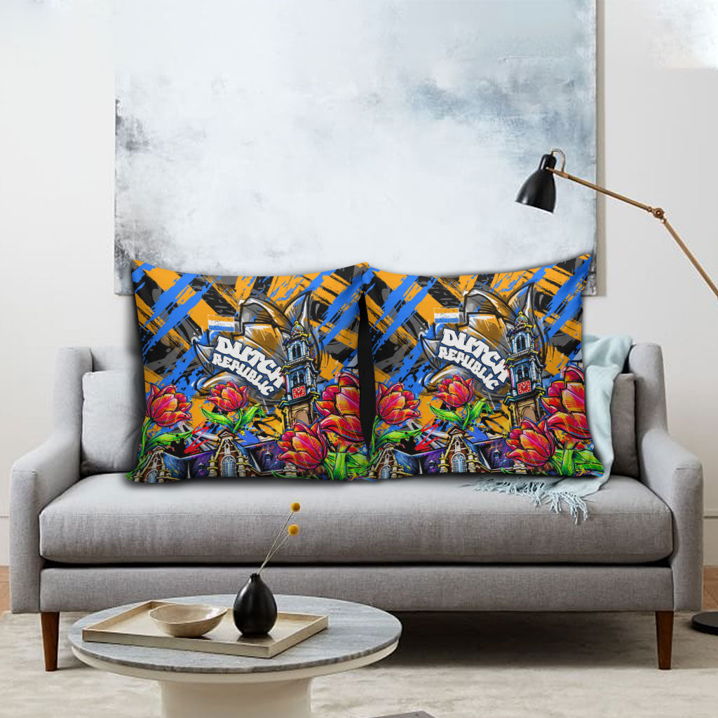 Amsterdam Dutch Republic Netherlands Pillow Cover Urban Graffiti Patriotic Landmark Tulips