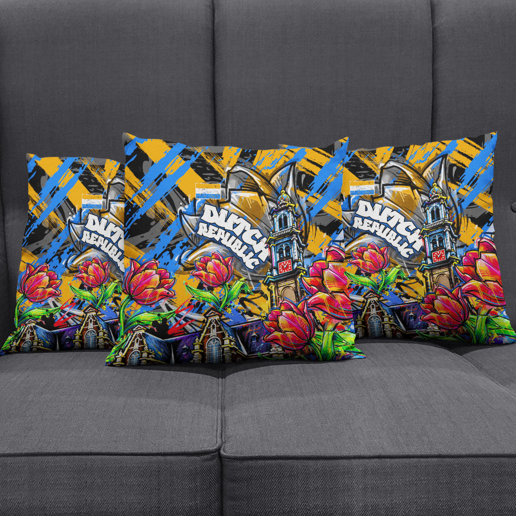 Amsterdam Dutch Republic Netherlands Pillow Cover Urban Graffiti Patriotic Landmark Tulips
