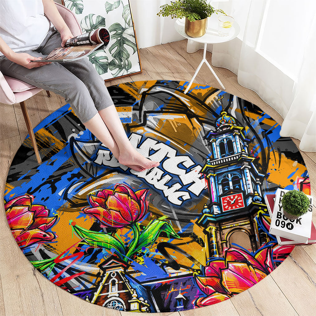 Amsterdam Dutch Republic Netherlands Round Carpet Urban Graffiti Patriotic Landmark Tulips