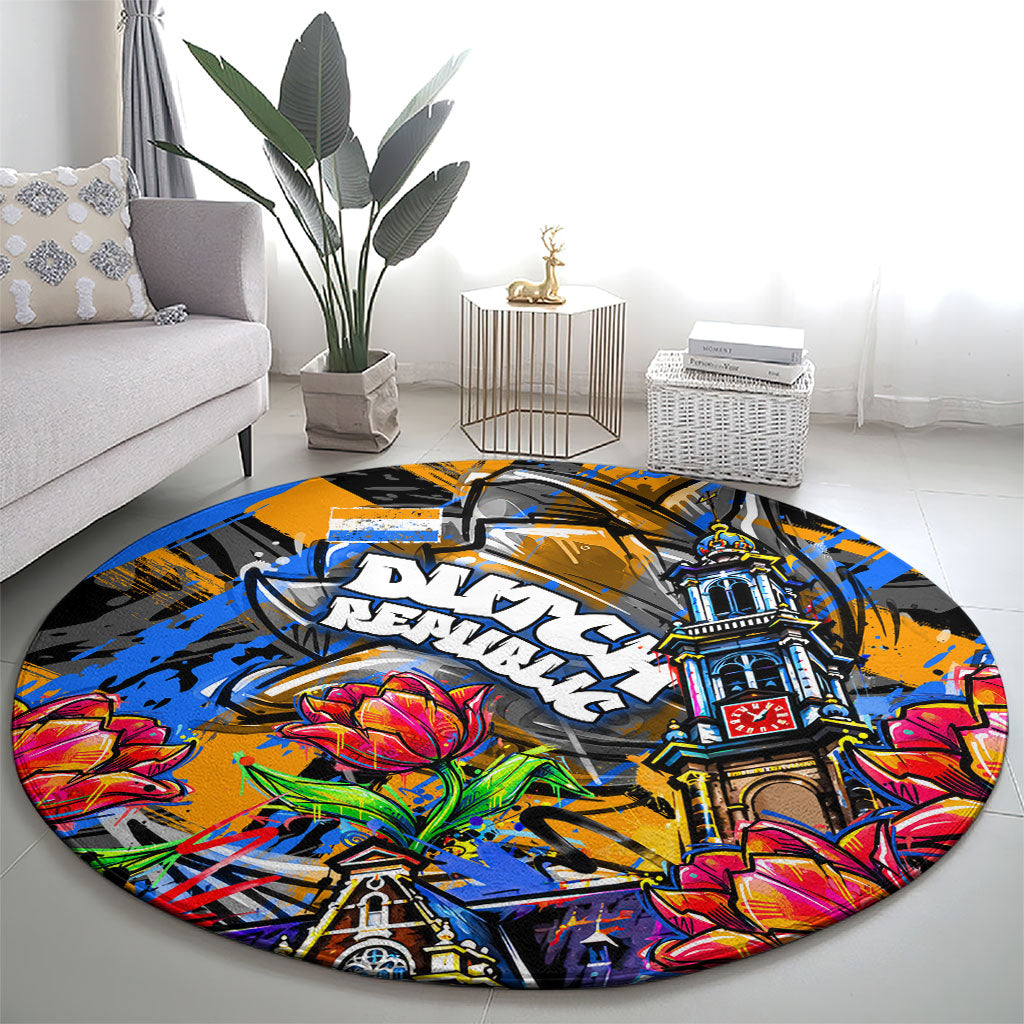 Amsterdam Dutch Republic Netherlands Round Carpet Urban Graffiti Patriotic Landmark Tulips