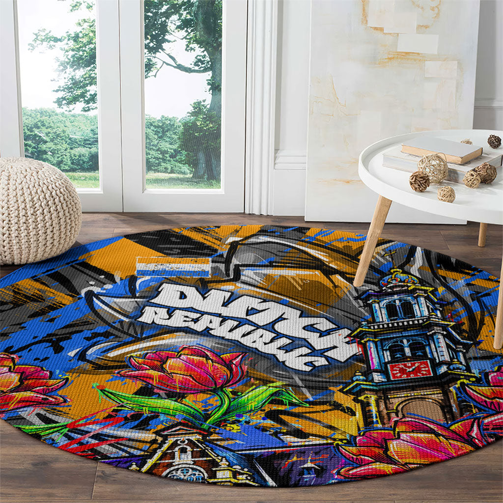 Amsterdam Dutch Republic Netherlands Round Carpet Urban Graffiti Patriotic Landmark Tulips