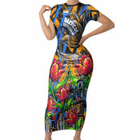 Amsterdam Dutch Republic Netherlands Short Sleeve Bodycon Dress Urban Graffiti Patriotic Landmark Tulips