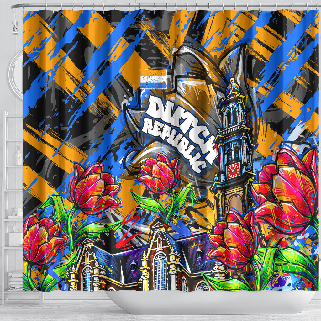 Amsterdam Dutch Republic Netherlands Shower Curtain Urban Graffiti Patriotic Landmark Tulips