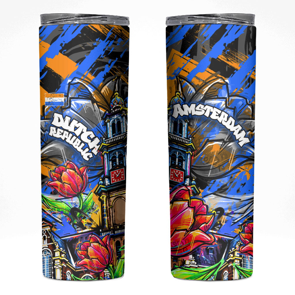 Amsterdam Dutch Republic Netherlands Skinny Tumbler Urban Graffiti Patriotic Landmark Tulips