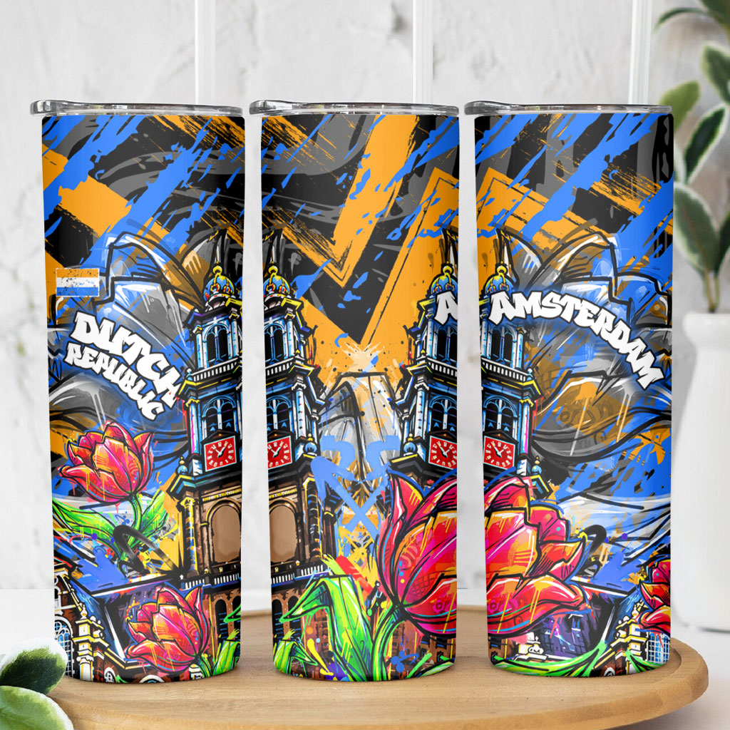 Amsterdam Dutch Republic Netherlands Skinny Tumbler Urban Graffiti Patriotic Landmark Tulips