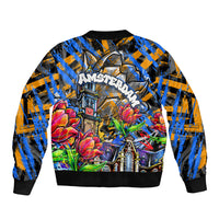 Amsterdam Dutch Republic Netherlands Sleeve Zip Bomber Jacket Urban Graffiti Patriotic Landmark Tulips