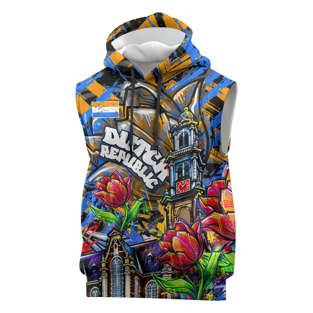 Amsterdam Dutch Republic Netherlands Sleeveless Hoodie Urban Graffiti Patriotic Landmark Tulips