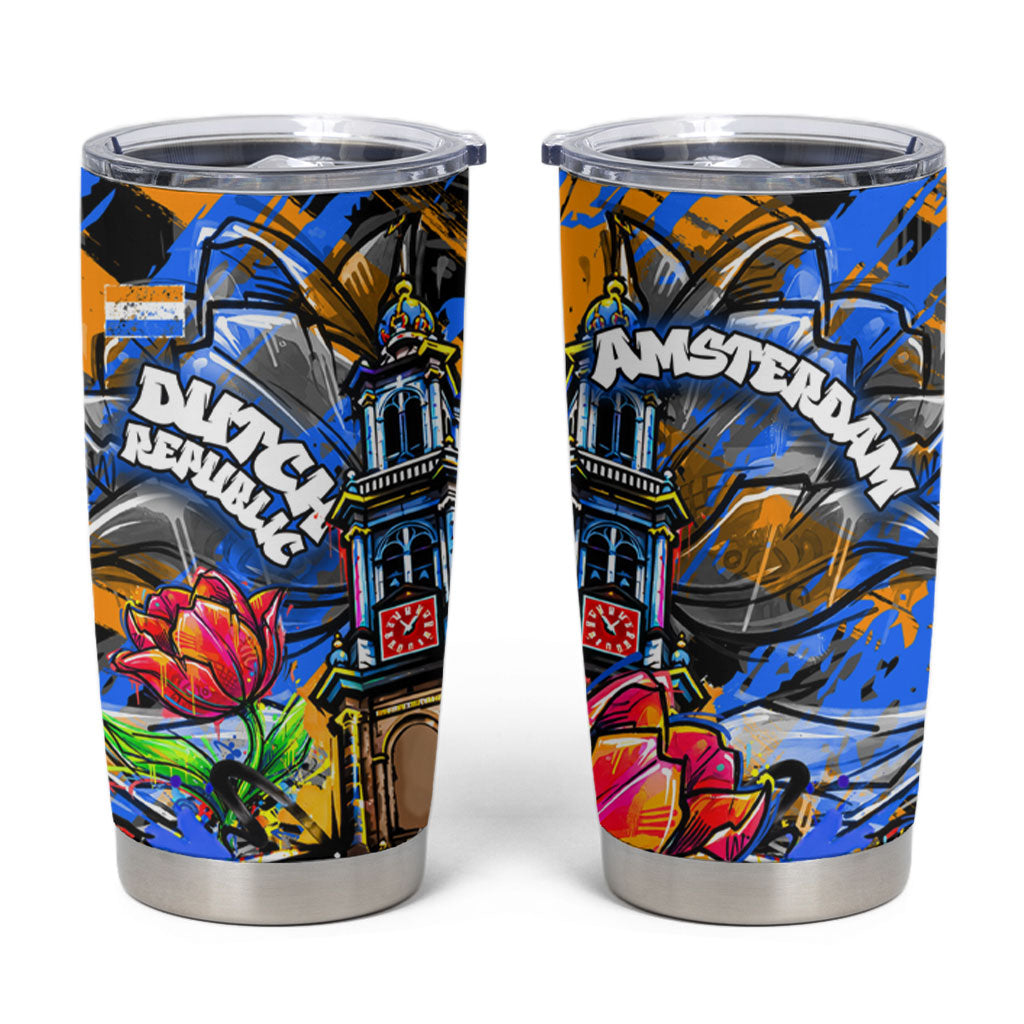 Amsterdam Dutch Republic Netherlands Tumbler Cup Urban Graffiti Patriotic Landmark Tulips