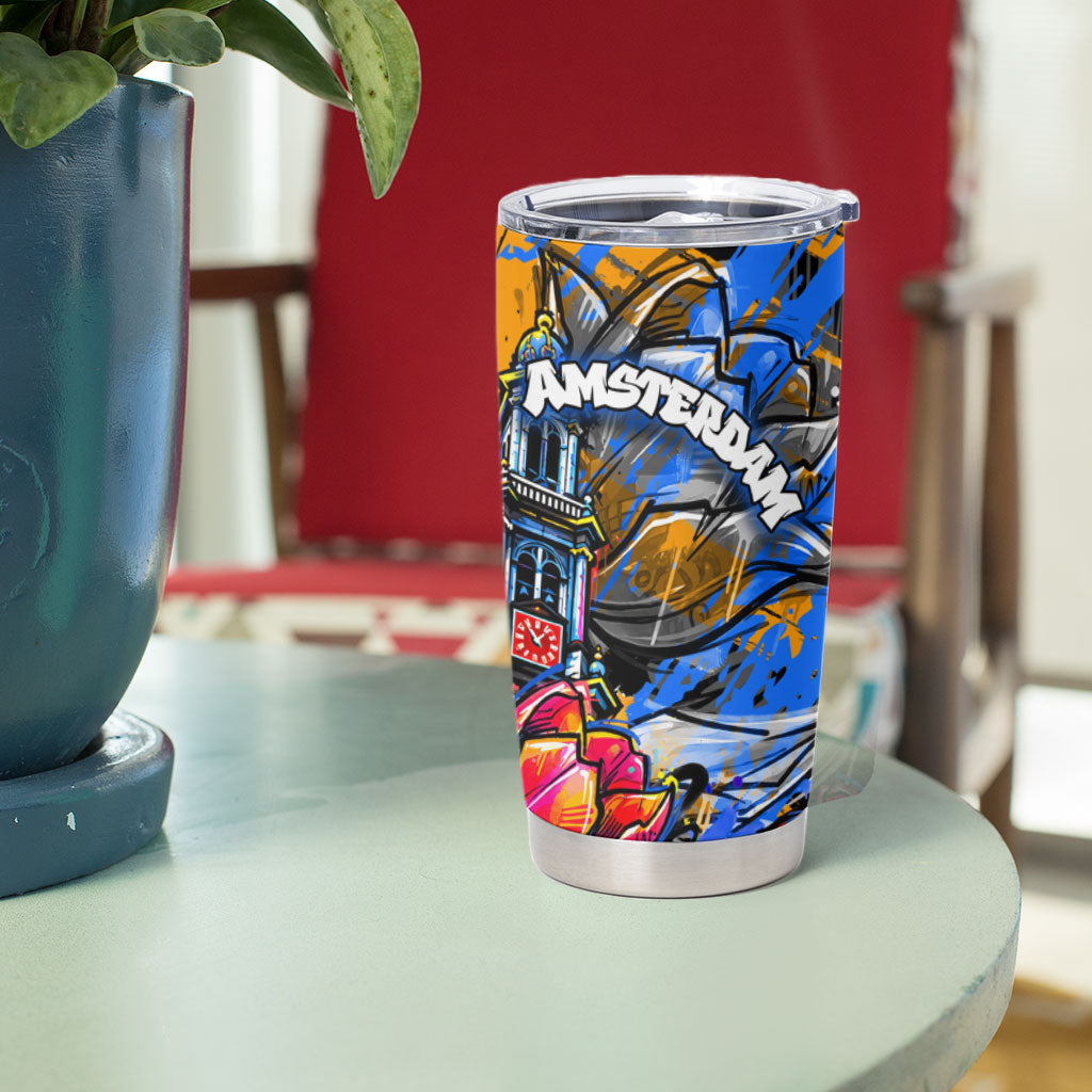 Amsterdam Dutch Republic Netherlands Tumbler Cup Urban Graffiti Patriotic Landmark Tulips