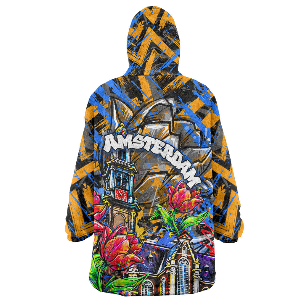 Amsterdam Dutch Republic Netherlands Wearable Blanket Hoodie Urban Graffiti Patriotic Landmark Tulips