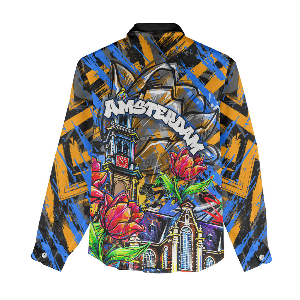Amsterdam Dutch Republic Netherlands Women Casual Shirt Urban Graffiti Patriotic Landmark Tulips
