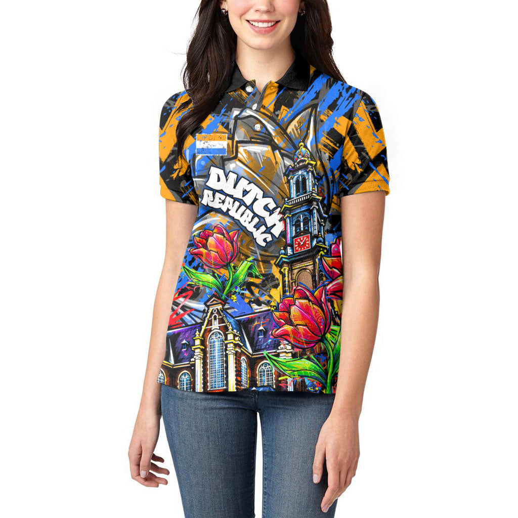 Amsterdam Dutch Republic Netherlands Women Polo Shirt Urban Graffiti Patriotic Landmark Tulips