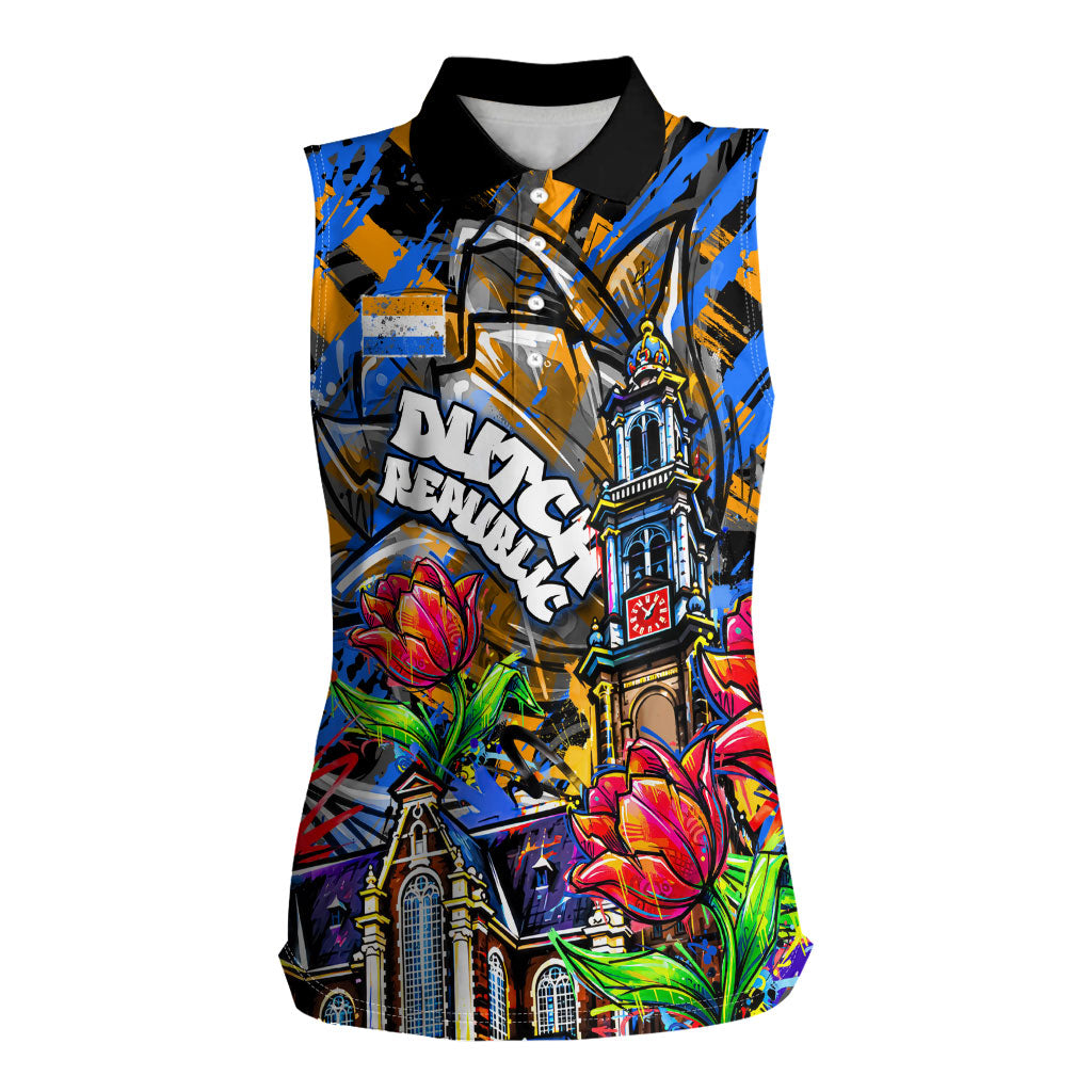Amsterdam Dutch Republic Netherlands Women Sleeveless Polo Shirt Urban Graffiti Patriotic Landmark Tulips