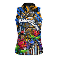 Amsterdam Dutch Republic Netherlands Women Sleeveless Polo Shirt Urban Graffiti Patriotic Landmark Tulips