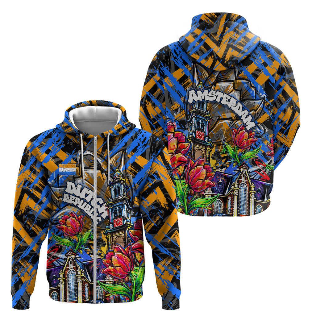 Amsterdam Dutch Republic Netherlands Zip Hoodie Urban Graffiti Patriotic Landmark Tulips