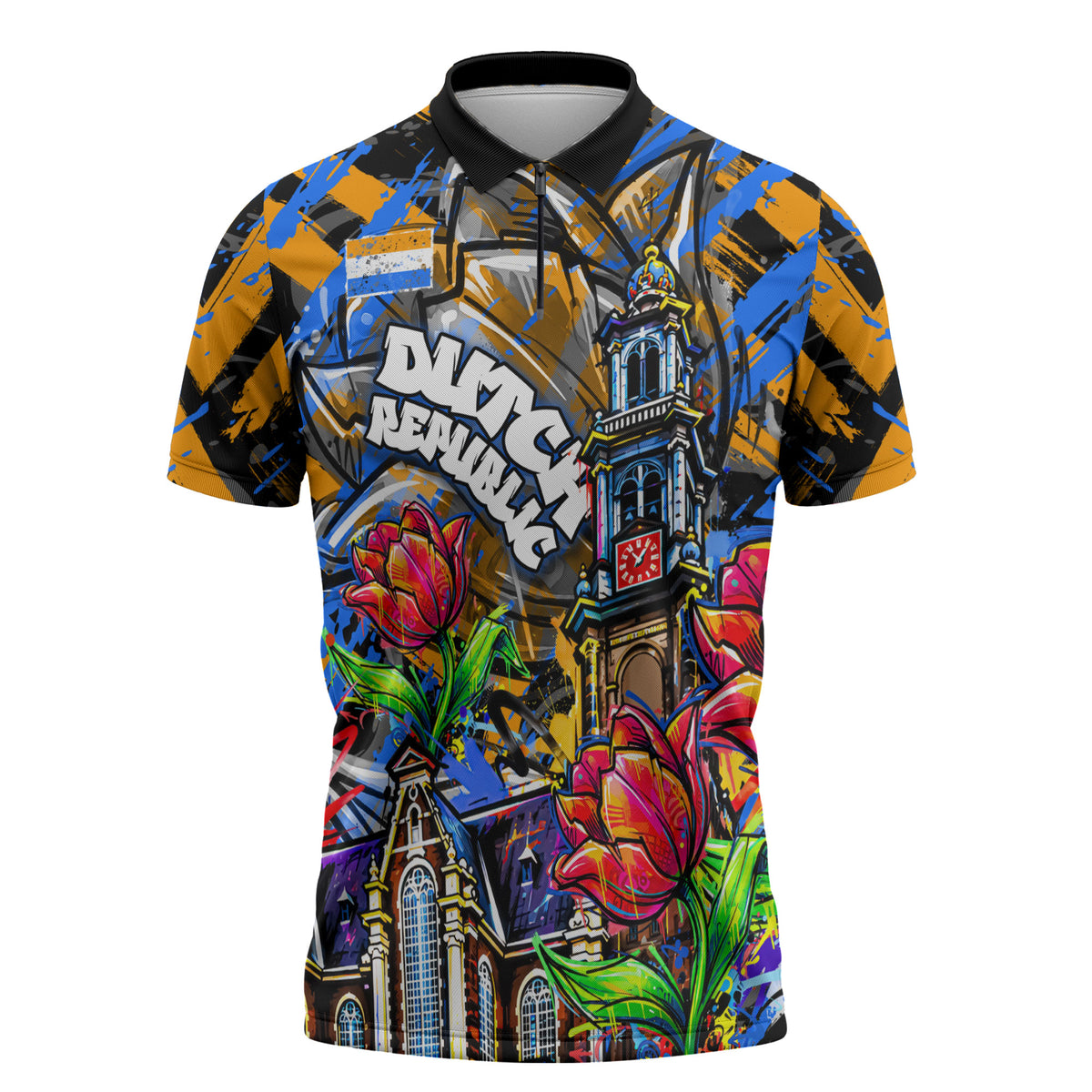 Amsterdam Dutch Republic Netherlands Zipper Polo Shirt Urban Graffiti Patriotic Landmark Tulips