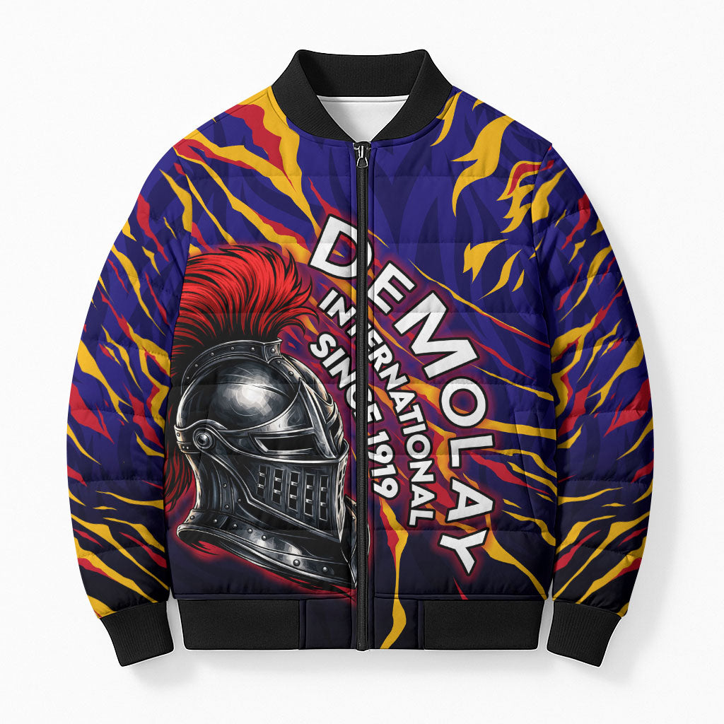 DeMolay 1919 Bomber Puffer Jacket Knight Faith Unto Death Graphic Art
