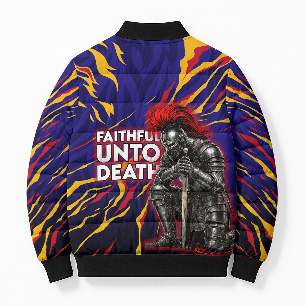 DeMolay 1919 Bomber Puffer Jacket Knight Faith Unto Death Graphic Art