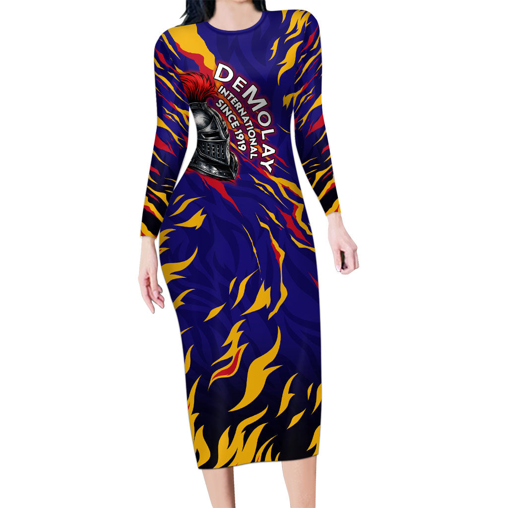 DeMolay 1919 Long Sleeve Bodycon Dress Knight Faith Unto Death Graphic Art