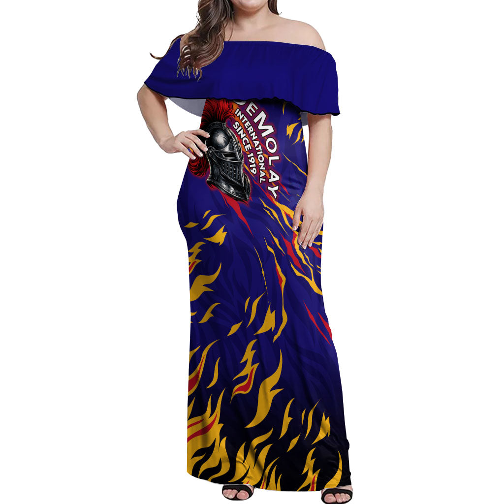 DeMolay 1919 Off Shoulder Maxi Dress Knight Faith Unto Death Graphic Art