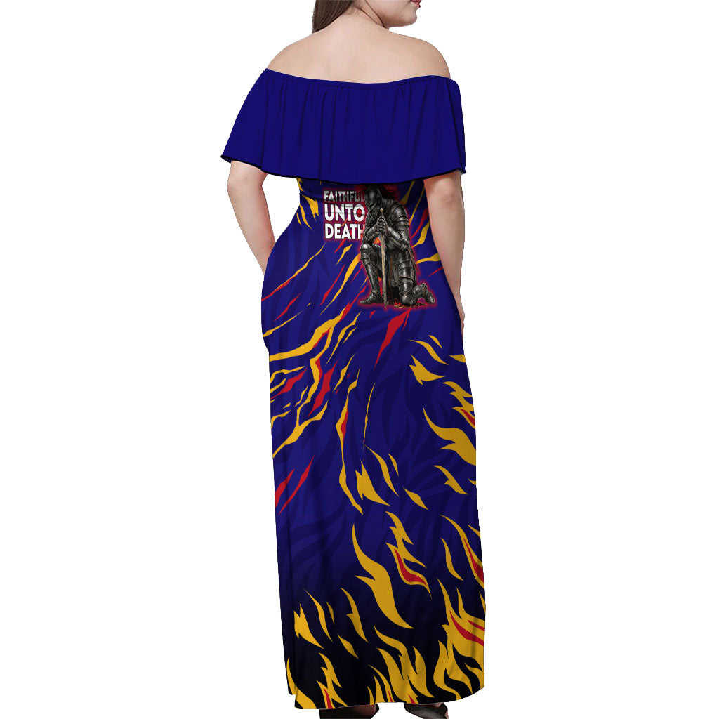 DeMolay 1919 Off Shoulder Maxi Dress Knight Faith Unto Death Graphic Art