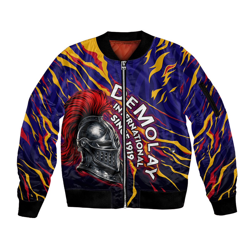 DeMolay 1919 Sleeve Zip Bomber Jacket Knight Faith Unto Death Graphic Art