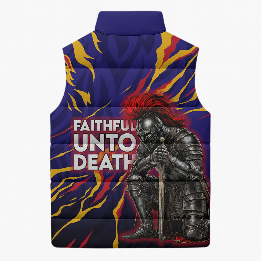 DeMolay 1919 Sleeveless Puffer Jacket Knight Faith Unto Death Graphic Art