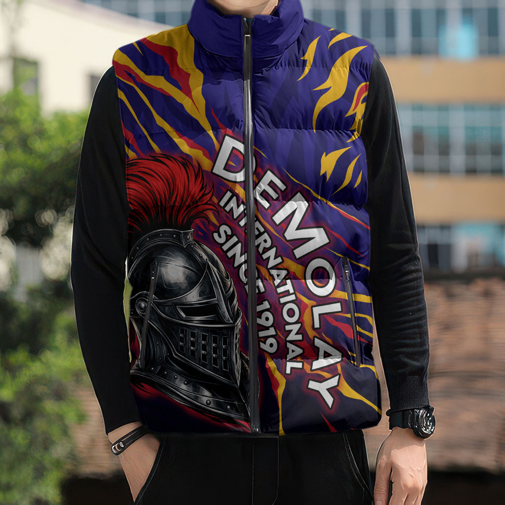DeMolay 1919 Sleeveless Puffer Jacket Knight Faith Unto Death Graphic Art